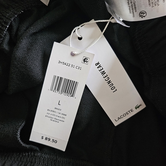 New Lacoste Men's Cotton Fleece Lounge Black Joggers Sweatpants NWT Large - Picture 15 of 16